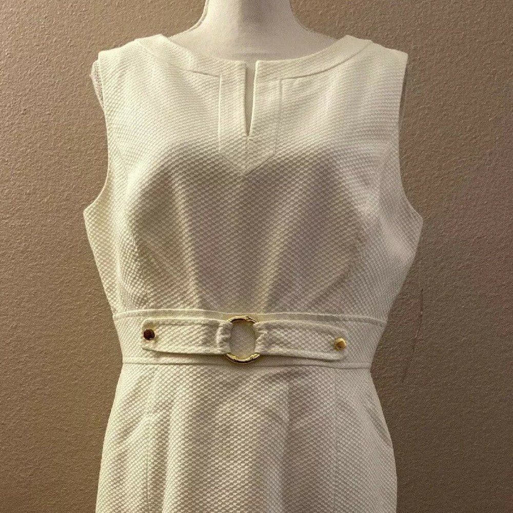White Cream Tahari Stretch Cotton Dress - NEW WITH TAGS